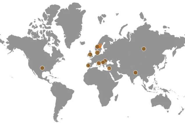 Map pointing some of the divisions partners. Illustration.