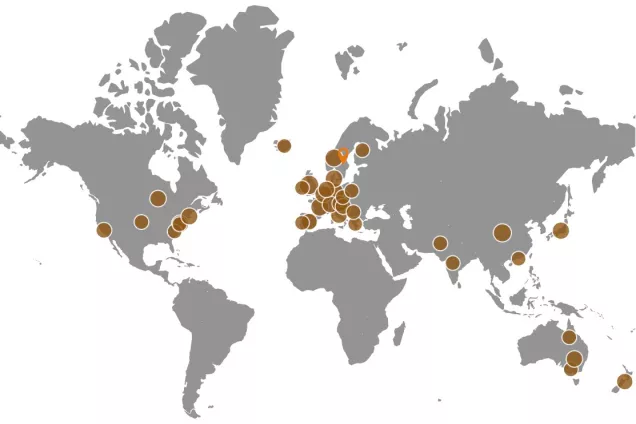 Map pointing some of the divisions partners. Illustration.